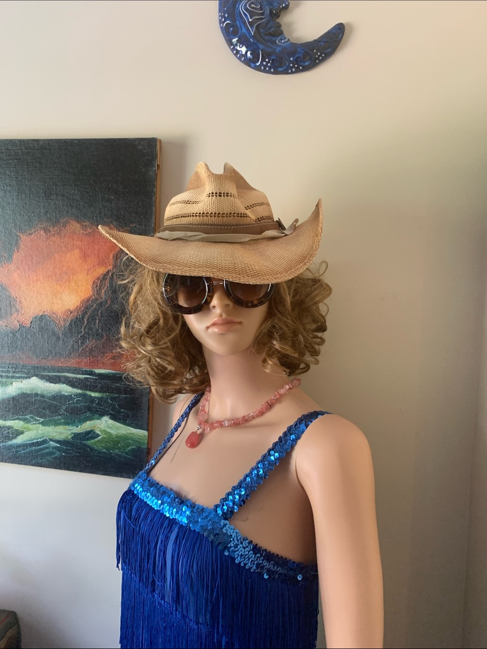 Stetson Cream Straw Hat with Blue Trim - Picture 11 of 12